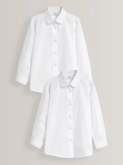 Blanc - Lot de 2 chemises à manches longues et col incurvé pour l'école (3-16ans)