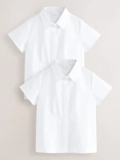 Blanc - Lot de 2 chemises Premium School riches en coton extensible ajustées à manches courtes (3-18ans)