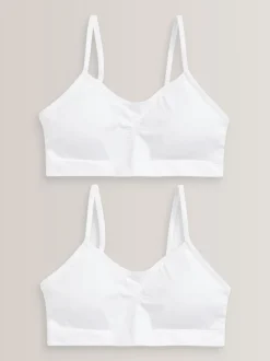 Blanc - Lot de 2 crop tops à bretelles sans coutures avec tasses amovibles légèrement rembourrées (7-16ans)