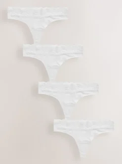 Blanc - Lot de 4 culottes en coton et dentelle