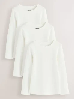 Blanc - Lot de 3 Hauts à manches longues côtelés (3-16ans)