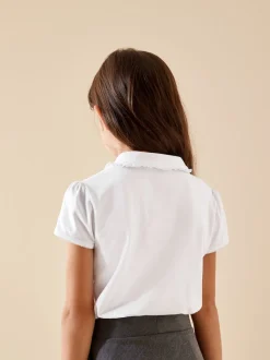 Blanc - Lot de 2 polos en coton extensible à col volanté pour l'école (3-16ans)
