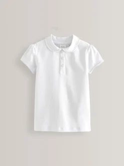 Blanc - Lot de 2 polos en coton extensible à col volanté pour l'école (3-16ans)