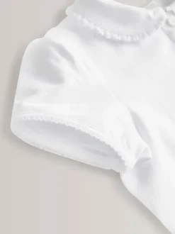 Blanc - Lot de 2 polos en coton extensible à col volanté pour l'école (3-16ans)