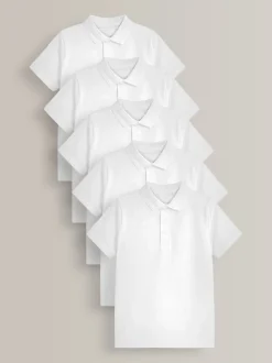 Blanc - Lot de 5 polos en coton à manches courtes pour l'école (3-16ans)