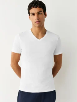 Blanc - Lot de 10 T-shirts Col en V 100% Coton Coupe ajustée
