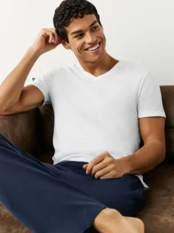 Blanc - Lot de 10 T-shirts Col en V 100% Coton Coupe ajustée