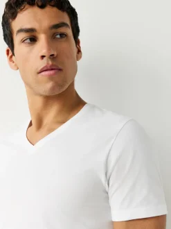 Blanc - Lot de 5 T-shirts Col en V 100% Coton Coupe ajustée