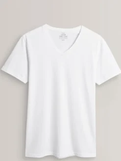 Blanc - Lot de 5 T-shirts Col en V 100% Coton Coupe ajustée