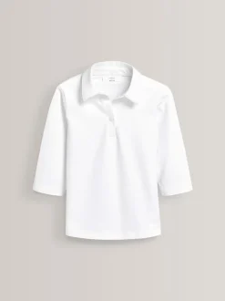 Blanc - Maillot scolaire à manches extensibles en coton 3/4 Chemisiers 2 Lot (3-16yrs)