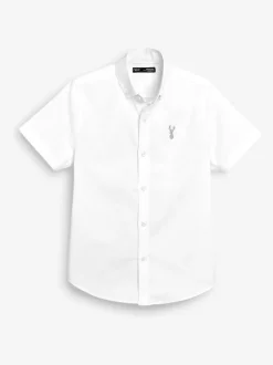 Blanc - Manches courtes Coton riche Oxford Chemise (3-16ans)