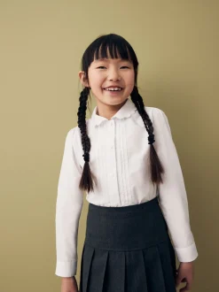 Blanc - Manches longues dentelle festonnée École Chemisiers (3-14yrs)