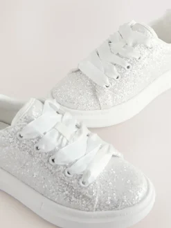 Blanc à paillettes - Baskets à lacets