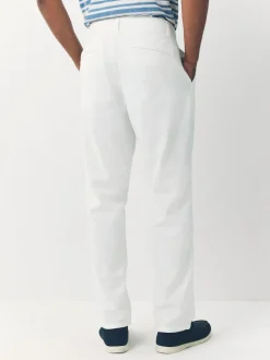 Blanc - Pantalon en mélange de lin