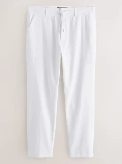 Blanc - Pantalon en mélange de lin