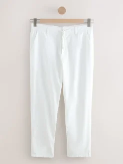 Blanc - Pantalon en mélange de lin