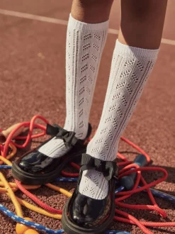 Blanc - Paquet de 3 chaussettes d'école à genoux en coton riche Pointelle