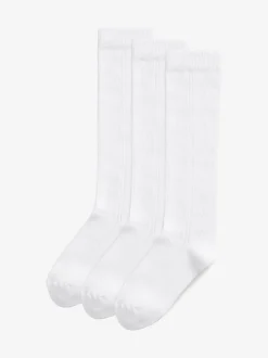 Blanc - Paquet de 3 chaussettes d'école à genoux en coton riche Pointelle