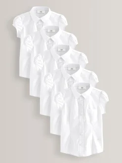 Blanc - Paquet de 5 chemises d'école à manches bouffantes (3-16ans)