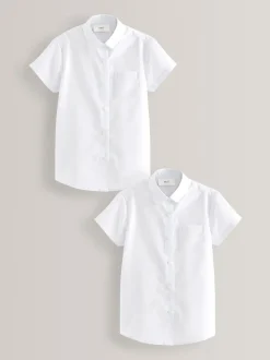 Blanc - Paquet de 2 Manches courtes Chemise d'écolier à col arrondi (3-16ans)