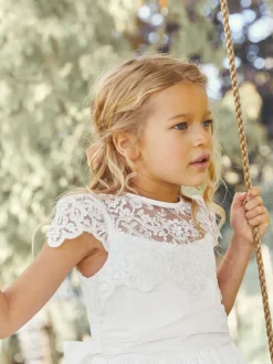 Blanc - Peignoir à corsage en dentelle pour jeunes filles (3-16ans)