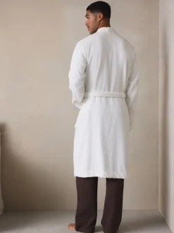 Blanc - Peignoir en tissu éponge et coton
