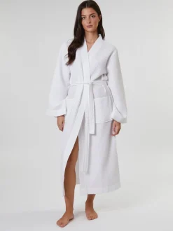 Blanc - Peignoir Loungeable gaufré 100% coton