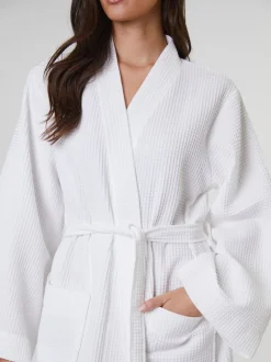 Blanc - Peignoir Loungeable gaufré 100% coton