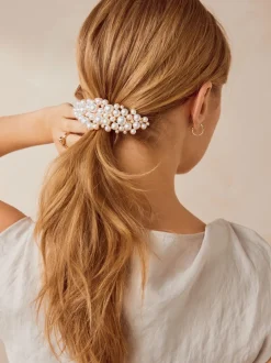 Blanc - Pince barette en métal effet perle