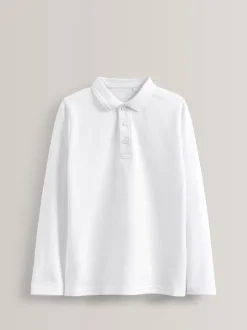 Blanc - Polos scolaires 100% coton à manches longues Lot de 5 (3-16ans)