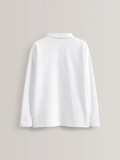 Blanc - Polos scolaires 100% coton à manches longues Lot de 5 (3-16ans)