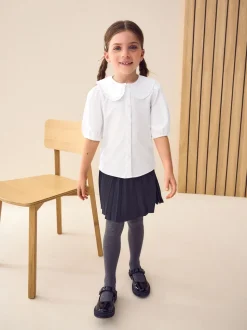 Blanc - Premium Cotton Rich Frill Col School Chemisiers (3-14yrs)