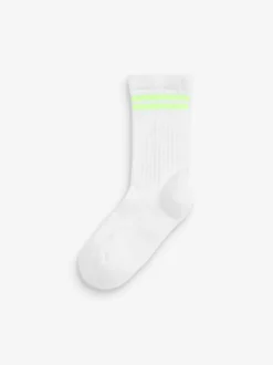 Blanc à rayures fluorescentes - Lot de 3 paires de chaussettes de sport pour l'école enrichies en coton matelassées