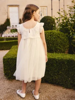 Blanc - Robe de fleur en maille (3-16ans)