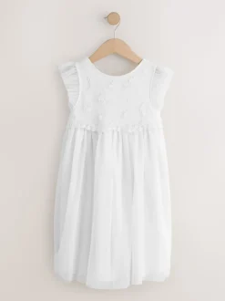 Blanc - Robe de fleur en maille (3-16ans)