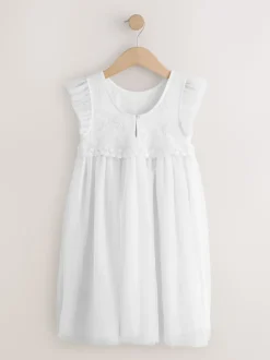 Blanc - Robe de fleur en maille (3-16ans)