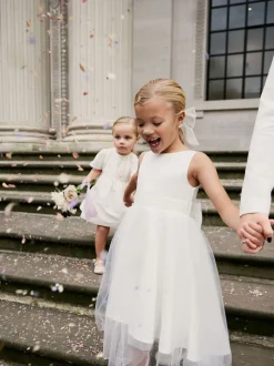 Blanc - Robe Nœud pour Fille Fleurie (3mths-16yrs)