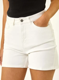 Blanc - Shorts Roman taille haute en denim extensible