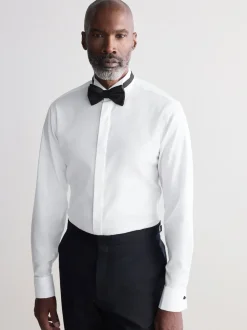 Blanc - Signature Coton égyptien Chemises et cravates Nœud de soie