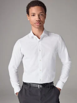 Blanc - Skinny Fit (Skinny Fit) - Chemises intelligentes faciles d’entretien à poignets simples