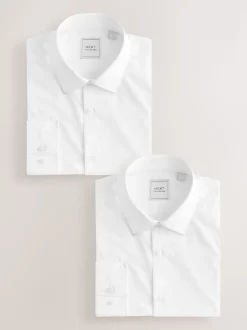 Blanc - Skinny Fit (Skinny Fit) - Lot de 2 chemises élégantes à manchette simple Easy Care manches longues