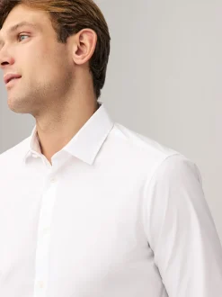 Blanc - Skinny Fit (Skinny Fit) - Lot de 2 chemises élégantes à manchette simple Easy Care manches longues