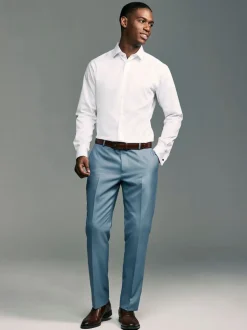 Blanc - Slim Fit (Slim Fit) - Chemises de nuit texturées à double poignet et d'entretien facile
