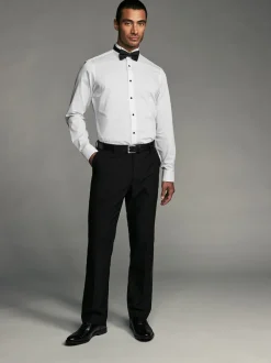 Blanc - Slim Fit (Slim Fit) - Textured Double Cuff Manches longues Chemises With Col cassé And Nœud papillon Lot