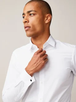 Blanc - Slim Fit (Slim Fit) - Chemise intelligente à double poignet facile d’entretien