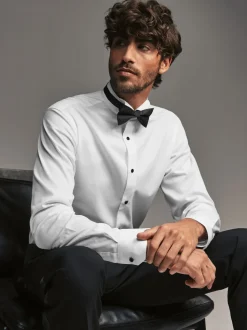 Blanc - Slim Fit (Slim Fit) - Coupe ajustée Single Cuff Chemises With Col cassé And Nœud papillon Lot