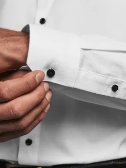 Blanc - Slim Fit (Slim Fit) - Coupe ajustée Single Cuff Chemises With Col cassé And Nœud papillon Lot