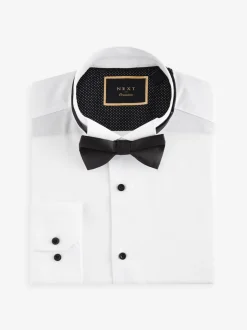 Blanc - Slim Fit (Slim Fit) - Coupe ajustée Single Cuff Chemises With Col cassé And Nœud papillon Lot