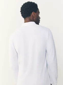 Blanc - Slim Fit (Slim Fit) - Polo à manches longues en piqué