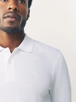 Blanc - Slim Fit (Slim Fit) - Polo à manches longues en piqué